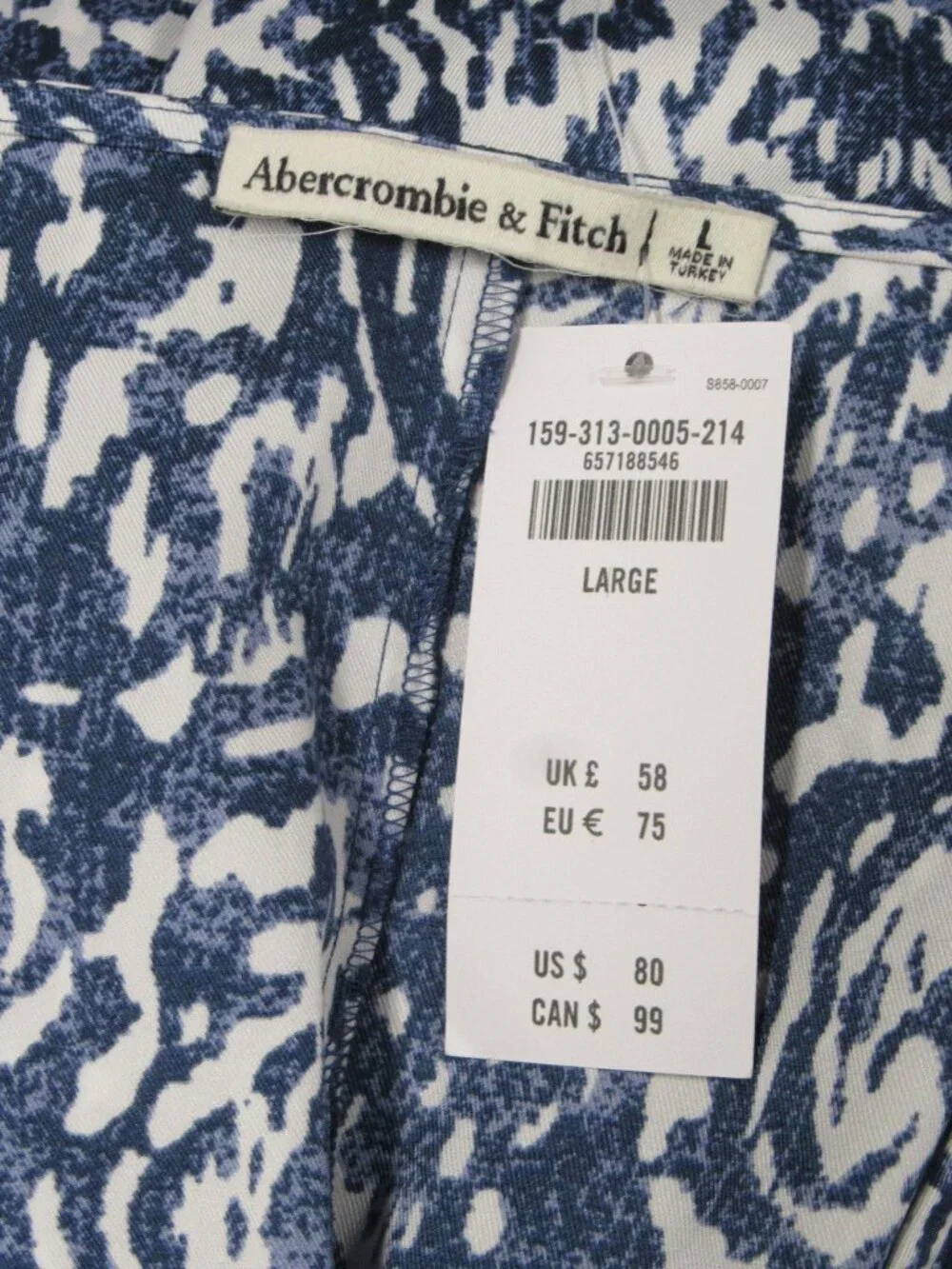 NWT Abercrombie & Fitch Long Sleeve Romper sz L Blue White Ikat Boho Romantic